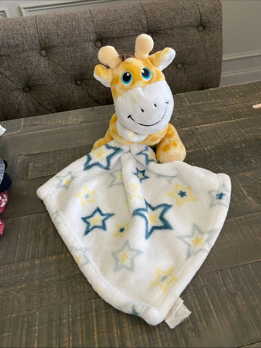 Little Beginnings Giraffe Star-Print Security Blanket for Kids - White & Yellow